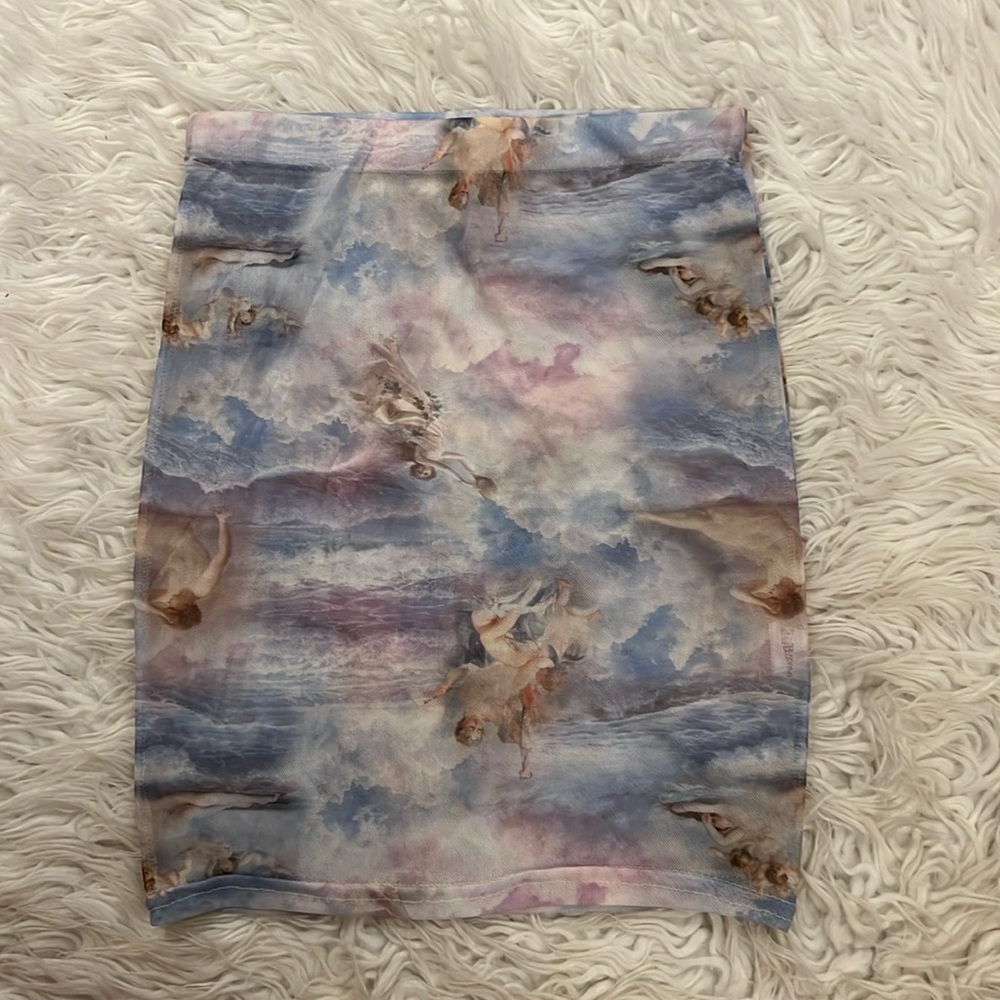 MESH CLOUD PRINT PURPLE AND BLUE SKIRT